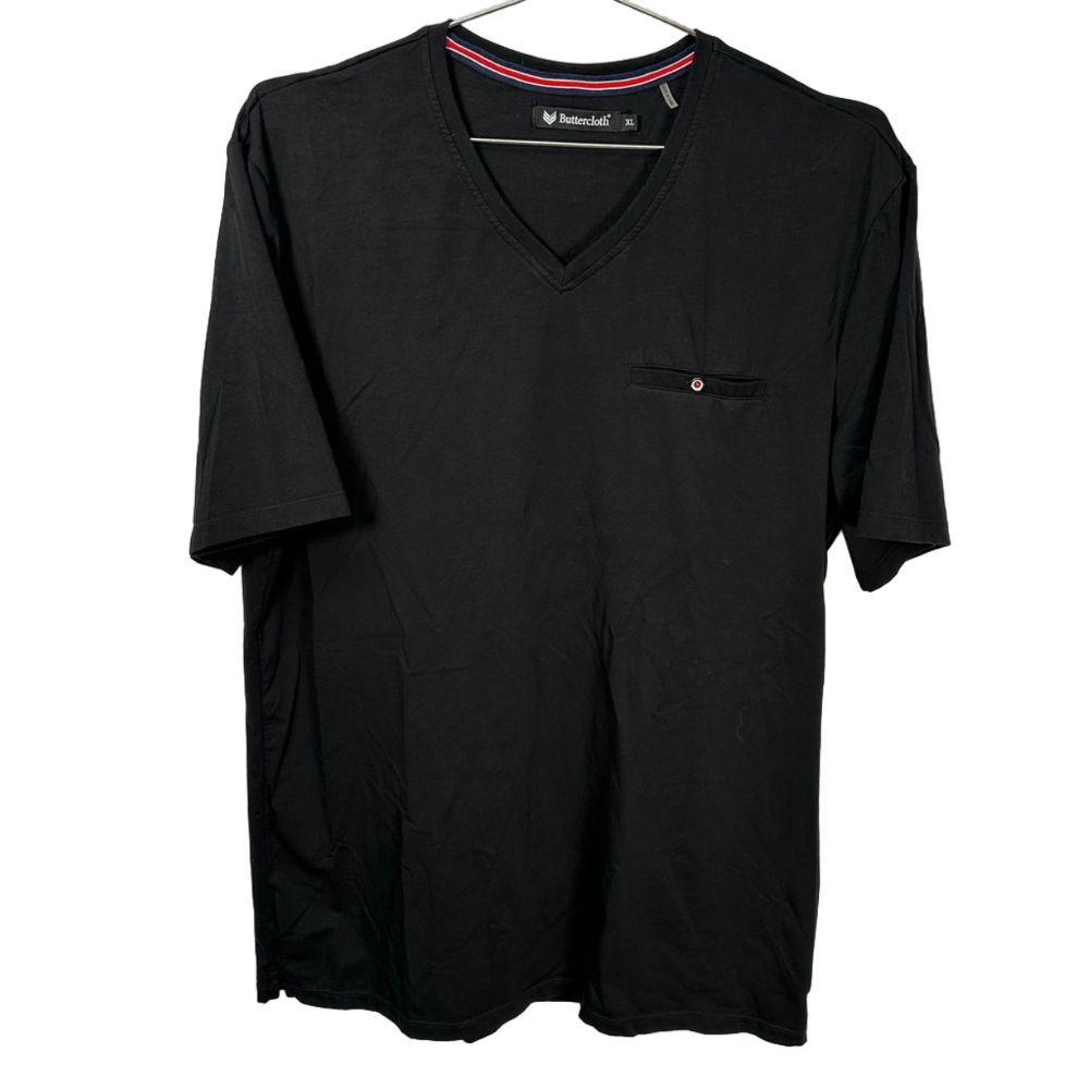 Buttercloth Black V-neck Pocket T-shirt XL